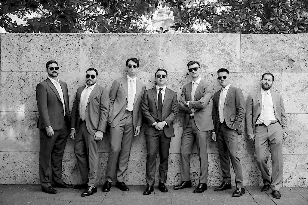 Nasher Sculpture Center Wedding Groomsmen with sunglasses